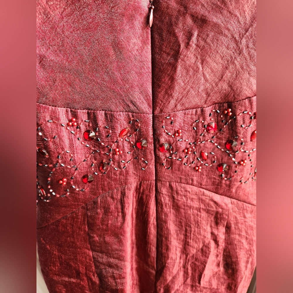 Patra Maroon Cocktail Formal Evening Satin Embellished Size 4 - Picture 4 of 5